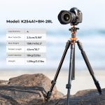 K&F Aluminum Tripod for DSLR K254A1+BH-28L QU - Image 2