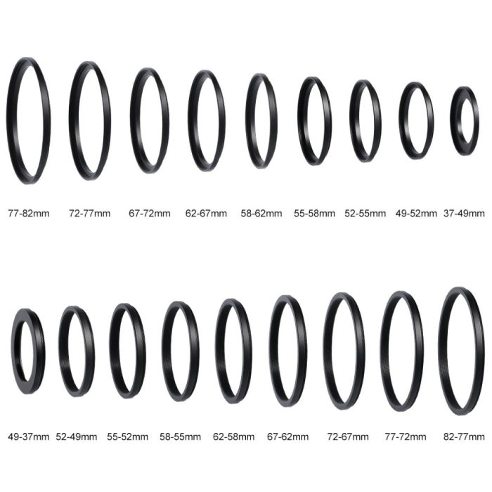 PATIKIL Step Up Down Ring Adapter Set, 10 Pcs Filter Step-down Rings Camera Lens Filters Metal Ring Digital For Nd Ir Dslr Lenses Black-795770