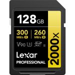 Lexar 128GB Professional Card 300MBs/260MBs v90 2000x UHS-II SDXC Gold